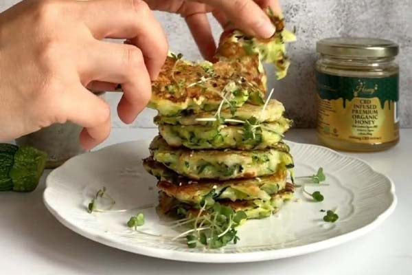 Halloumi and Courgette Fritters with Honey Chilli dressing