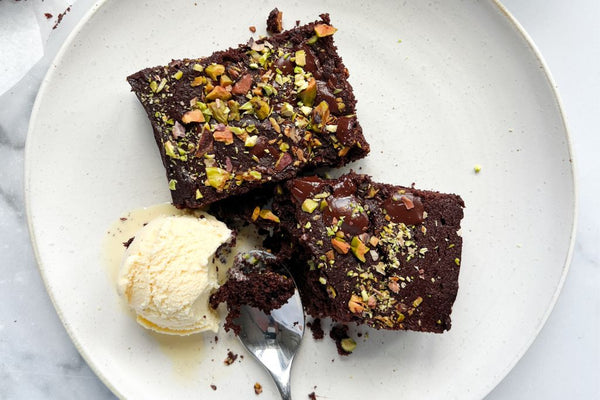 Honey Brownies with Mushroom Honey & Pistachios
