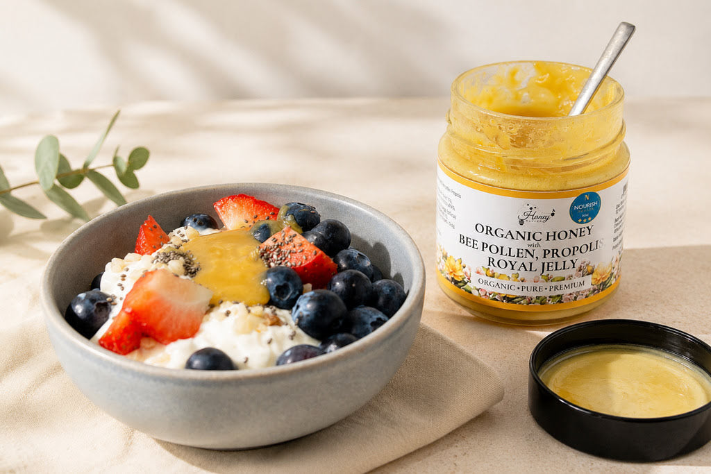 A Nutritionist’s Thoughts on Honey Heaven’s Organic Bee Pollen, Proplis, Royal Jelly Honey
