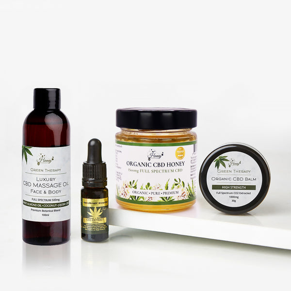 CBD Gifts UK: CBD extract 1000mg, Massage oil 500mg, Balm 1000mg, CBD Honey