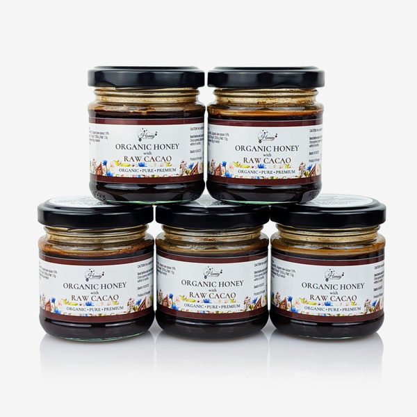 Organic Raw Cacao Honey – 120g Small Jar Bundle (5 & 10 Pack)