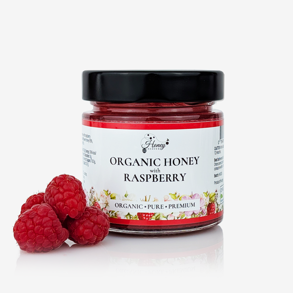 creamy wildflower honey with raspberries